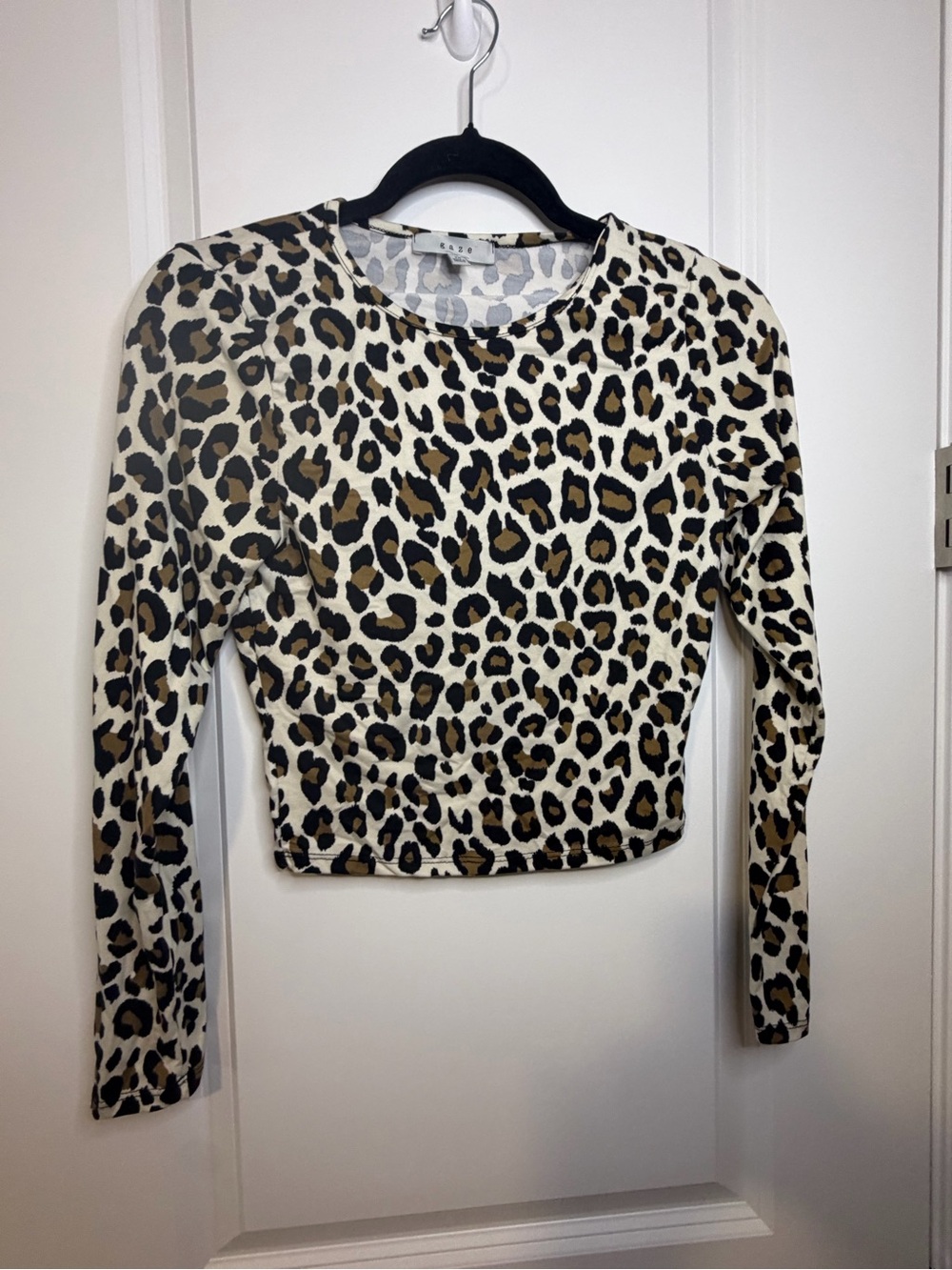 gaze Leopard Print Long Sleeve Crop Top - Beige/Black/Brown